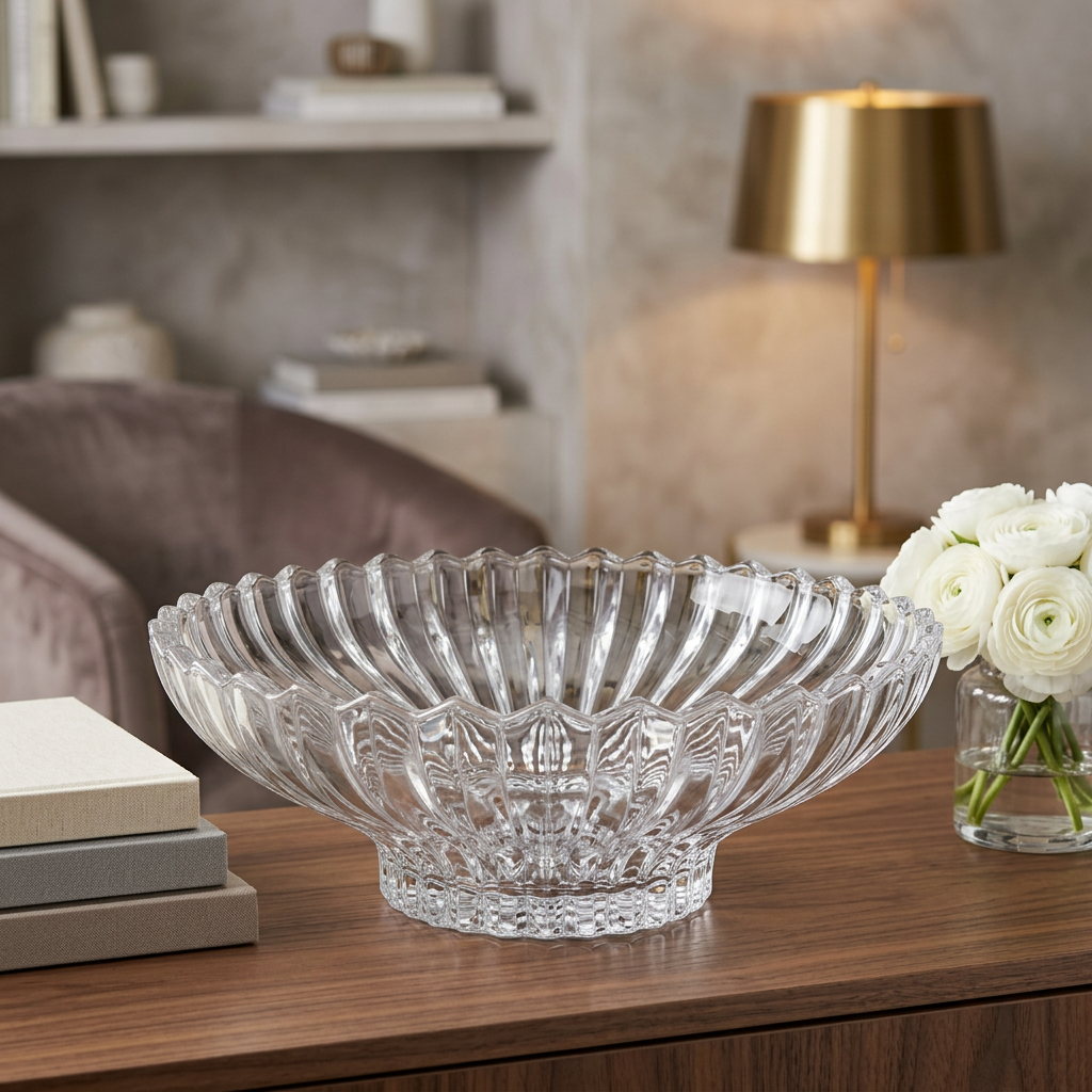 Elegant Crystal Style Glass Fruit Bowl 11.6 Inch