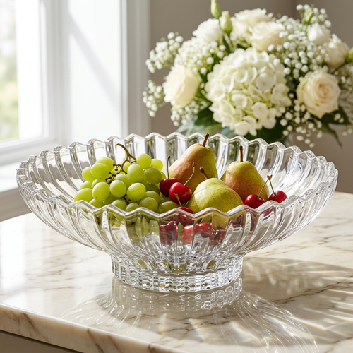 Elegant Crystal Style Glass Fruit Bowl 11.6 Inch