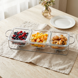 Modern 3 Compartment Glass Casserole Set with Chrome Display Stand