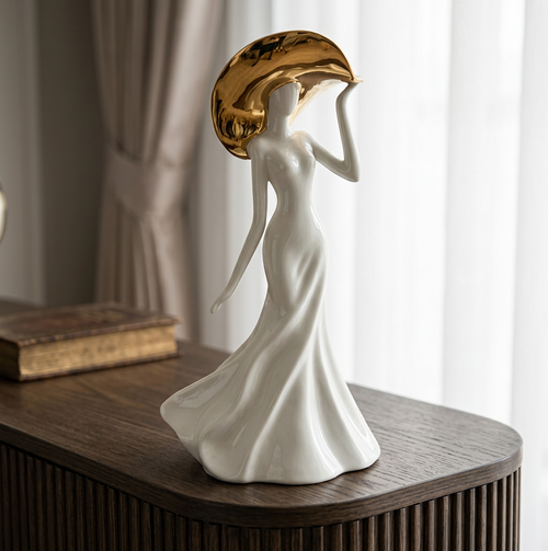 Modernist Lady with Sun Hat Sculpture