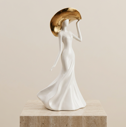 Modernist Lady with Sun Hat Sculpture