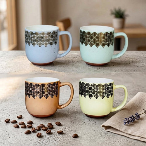 Pastel Colors with Gold Filigree Print Mug Set of 4