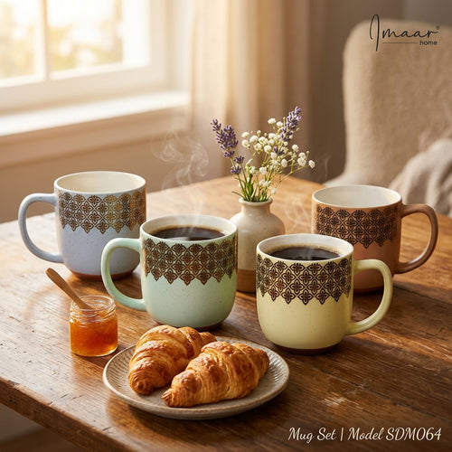 Pastel Colors with Gold Filigree Print Mug Set of 4