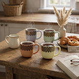 Pastel Colors with Gold Filigree Print Mug Set of 4