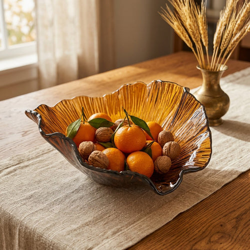 Ginkgo-Leaf Sculptural Glass Decorative Bowl