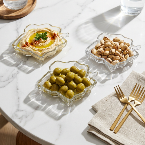 Elegant Leaf Shape Glass Serving Plate Set of 6