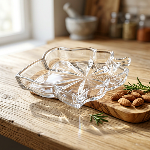 Elegant Leaf Shape Glass Serving Plate Set of 6