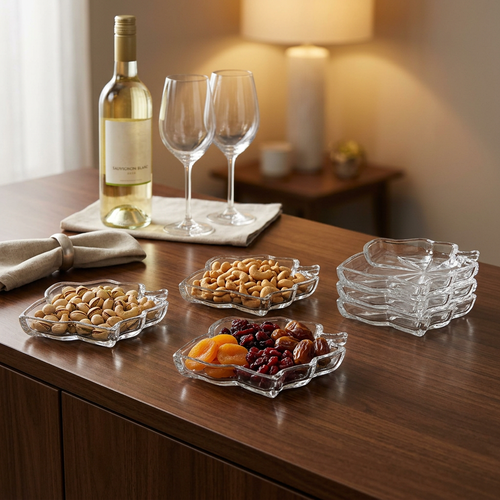 Elegant Leaf Shape Glass Serving Plate Set of 6