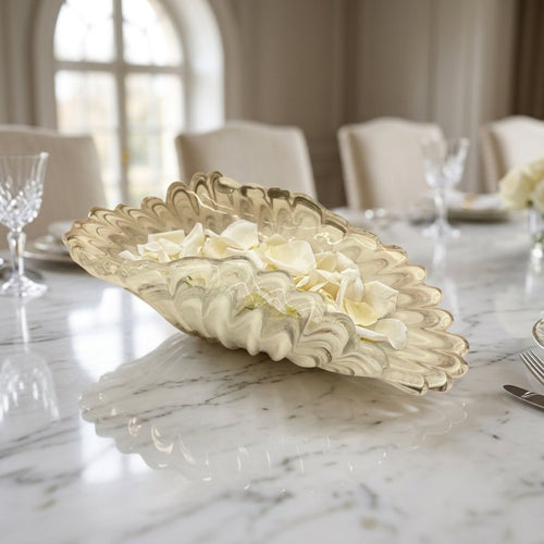 Elegant Cream & Taupe Glass Ripple Centerpiece