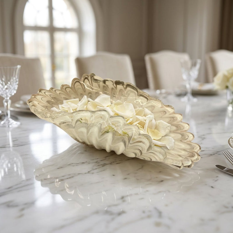 Elegant Cream & Taupe Glass Ripple Centerpiece