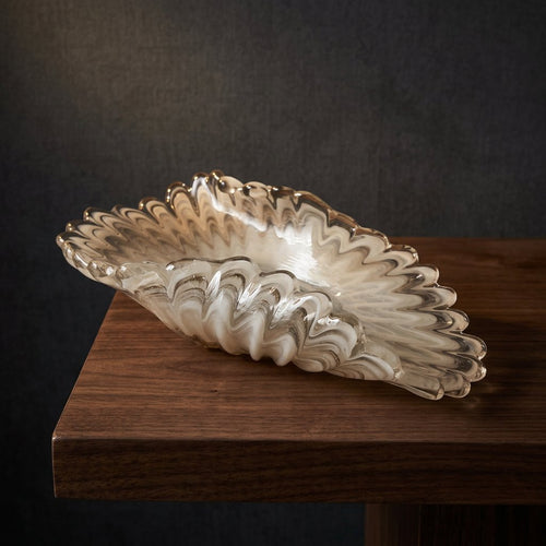 Elegant Cream & Taupe Glass Ripple Centerpiece