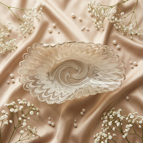 Elegant Cream & Taupe Glass Ripple Centerpiece