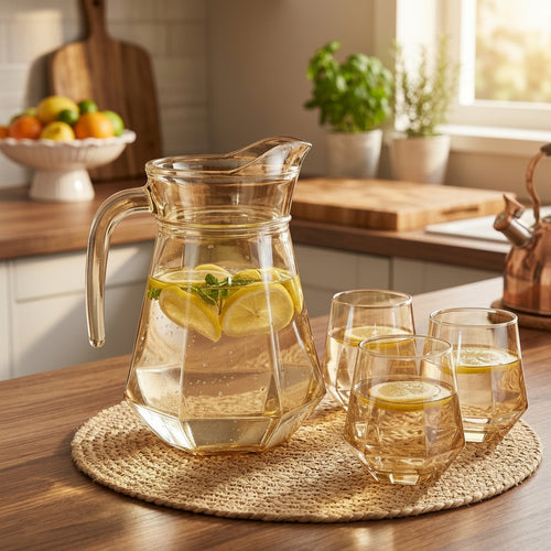 7-Piece Premium Amber Geometric Water Pitcher and Glass Set