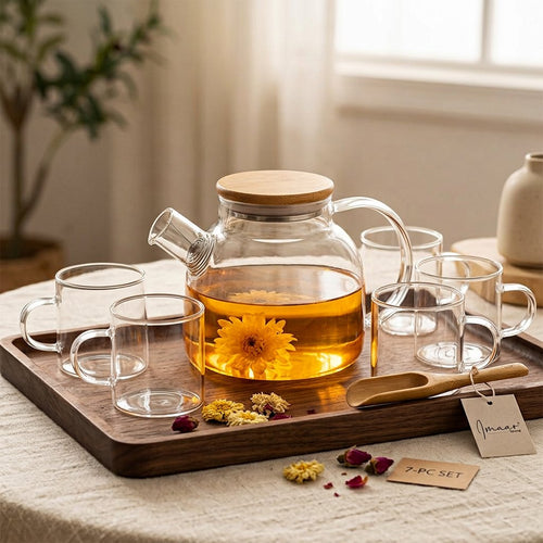Modern Glass Teapot and Cup Serving Set of 7