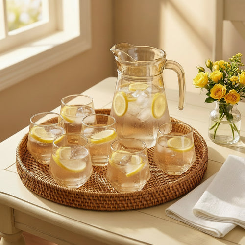 7-Piece Premium Amber Geometric Water Pitcher and Glass Set