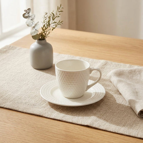 Classic Textured White Cup & Saucer Set of 6