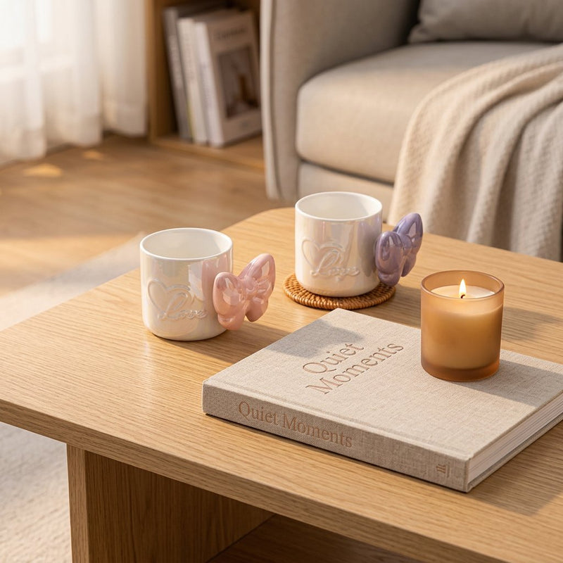 Cute 3D Ribbon Bow Pearl Ceramic Mug