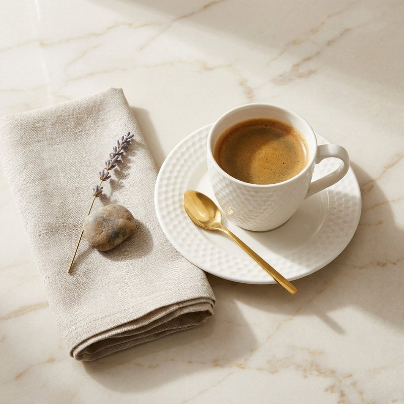 Classic Textured White Cup & Saucer Set of 6