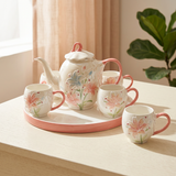 Elegant 3D Floral Lily Tea Set with Matching Round Tray