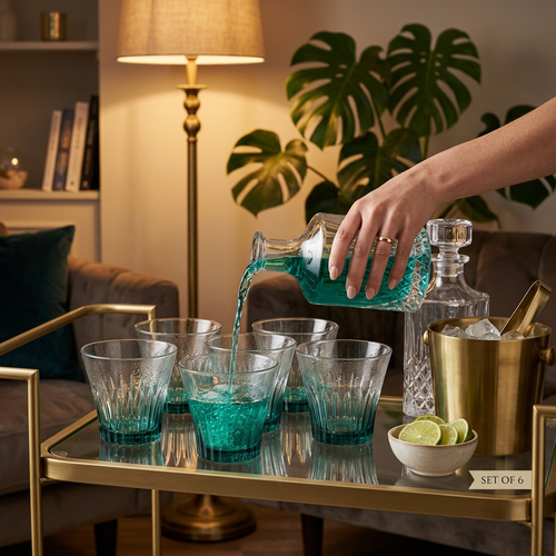Deep Teal Gradient Vintage Glass Set of 6