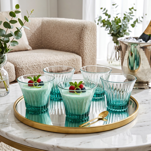 Deep Teal Gradient Vintage Glass Set of 6