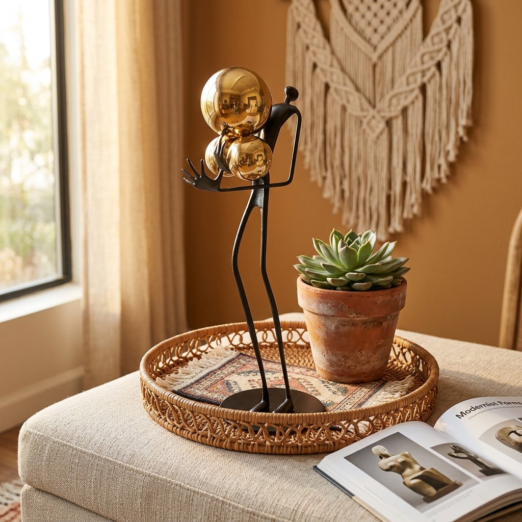 Elegant Metallic Sphere Juggler Sculpture