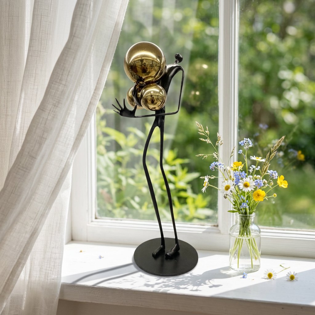Elegant Metallic Sphere Juggler Sculpture