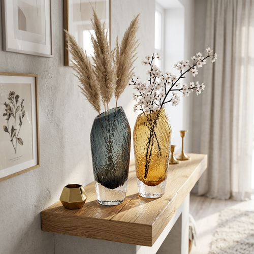 Luxury Smoky Ice-Textured Glass Vase
