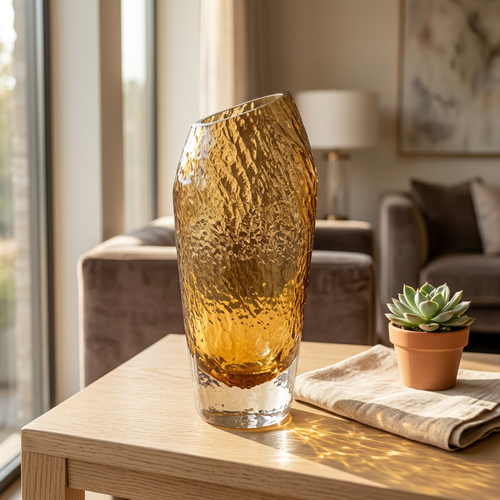Luxury Smoky Ice-Textured Glass Vase