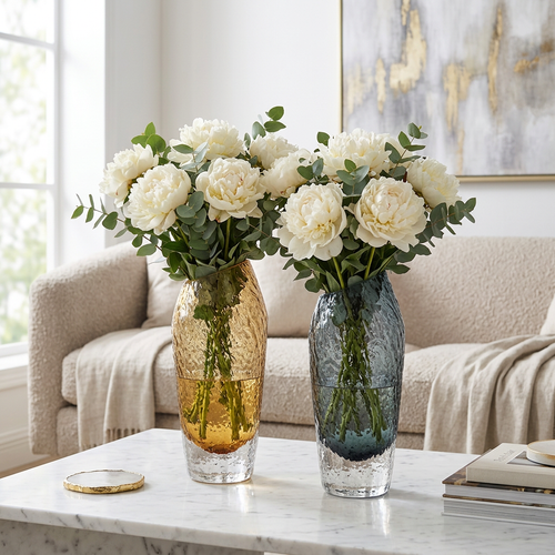 Luxury Smoky Ice-Textured Glass Vase