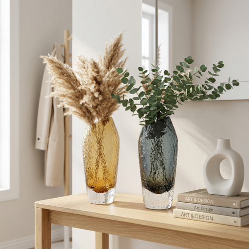 Luxury Smoky Ice-Textured Glass Vase