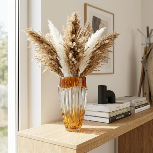 Luxury Amber & Clear Crystal Glass Vase