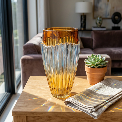 Luxury Amber & Clear Crystal Glass Vase