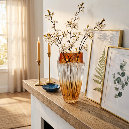 Luxury Amber & Clear Crystal Glass Vase