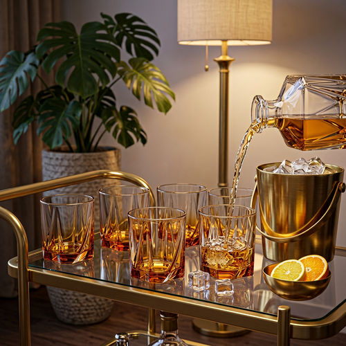 Elegant Honey Amber Rocks Glass Set of 6