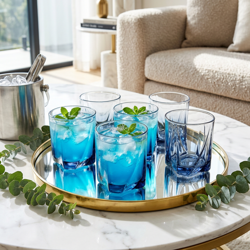 Elegant Sapphire Blue Rocks Glass Set of 6