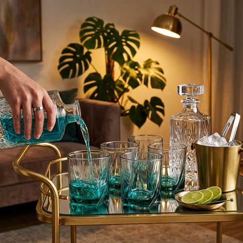 Imperial Teal Green Rocks Glass Set of 6