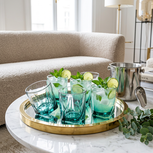 Imperial Teal Green Rocks Glass Set of 6