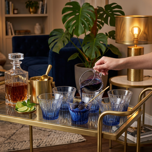Luxury Blue Sculpted Bourbon & Cocktail Glass Set of 6