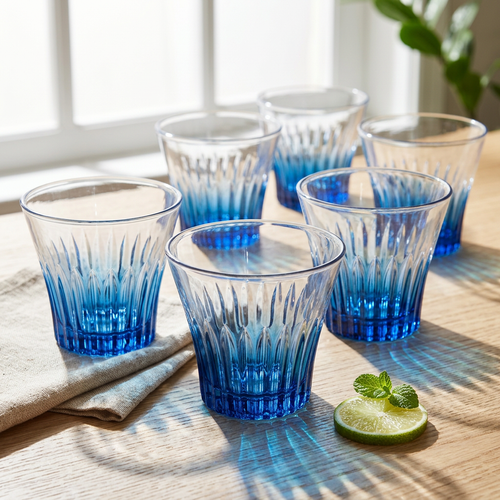 Luxury Blue Sculpted Bourbon & Cocktail Glass Set of 6
