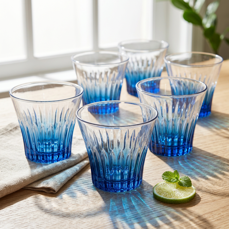 Luxury Blue Sculpted Bourbon & Cocktail Glass Set of 6