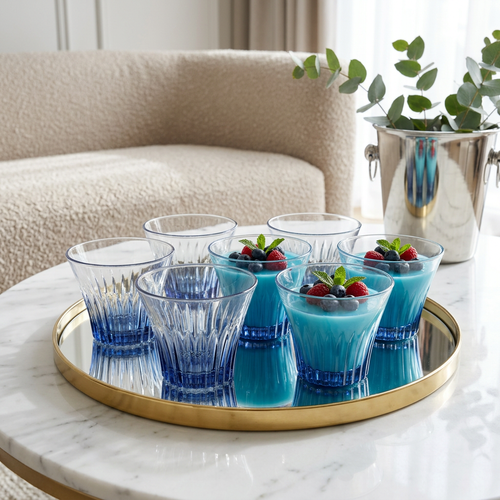 Luxury Blue Sculpted Bourbon & Cocktail Glass Set of 6