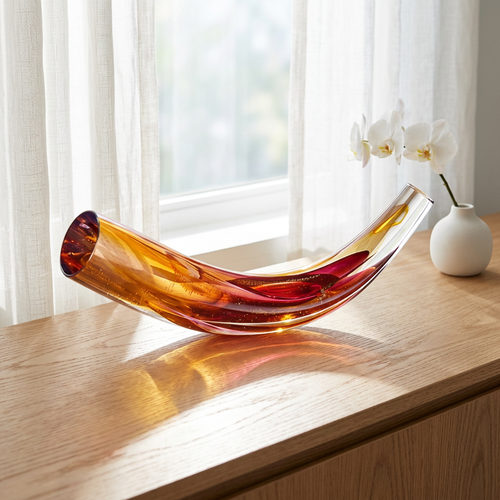 Curved Amber Glass Decor Sculpture