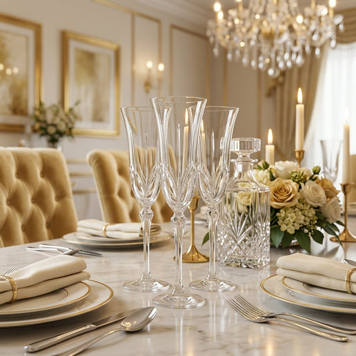 Elegant Champagne Glass with Leaf & Petal Engraving