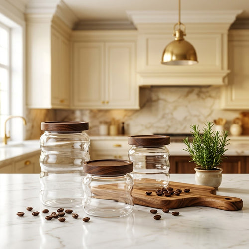 Modern Glass Food Storage Canister Set of 3