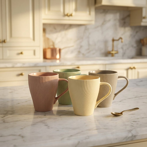 Modern Wavy Ribbed Tea Cups with Tapered Shape