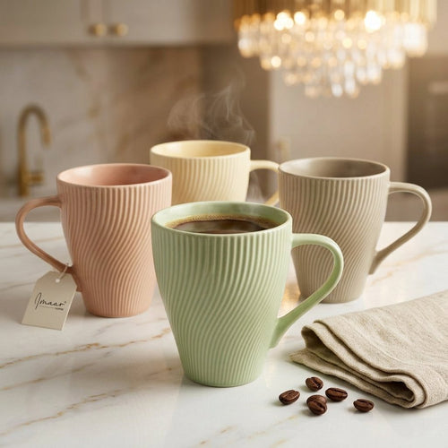 Modern Wavy Ribbed Tea Cups with Tapered Shape