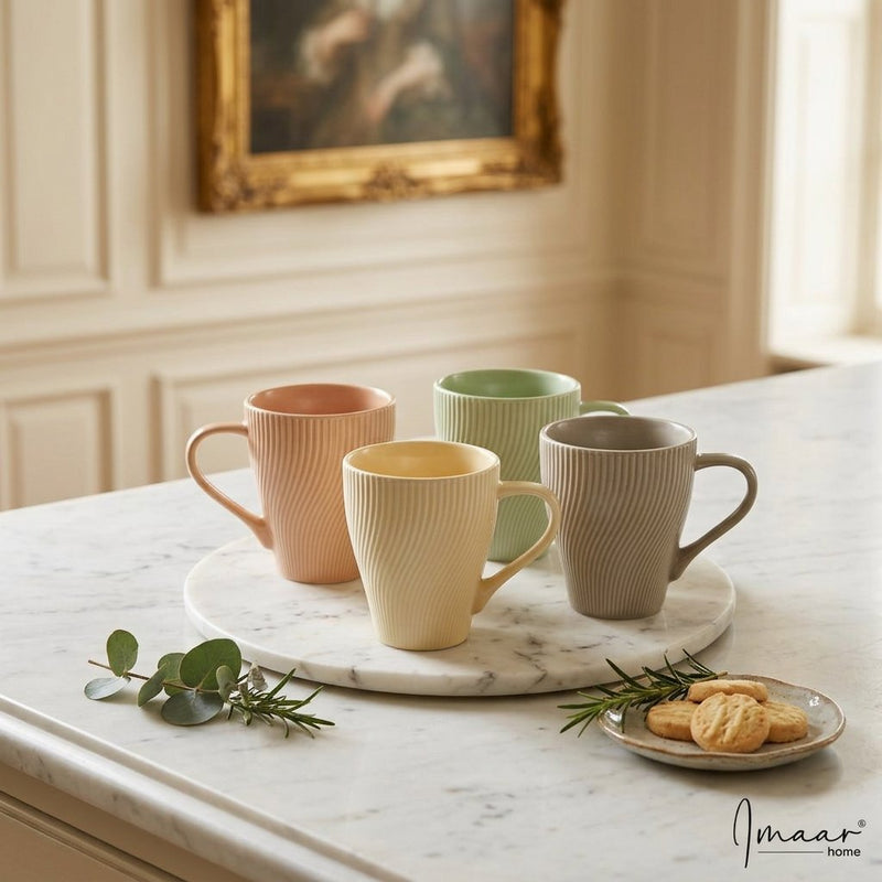 Modern Wavy Ribbed Tea Cups with Tapered Shape