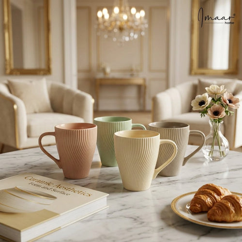 Modern Wavy Ribbed Tea Cups with Tapered Shape