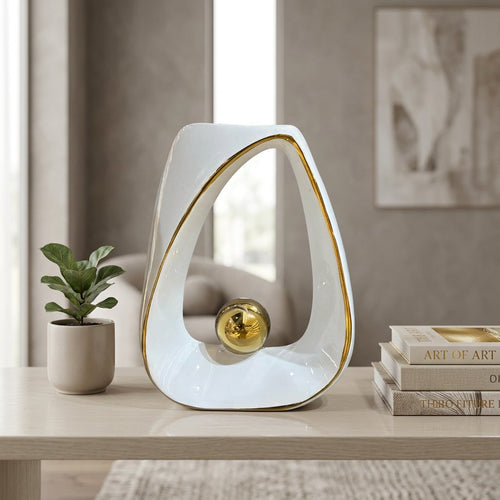 Modern Ceramic Sculpture with Gold Orb Accent